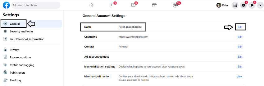 How to change name on Facebook